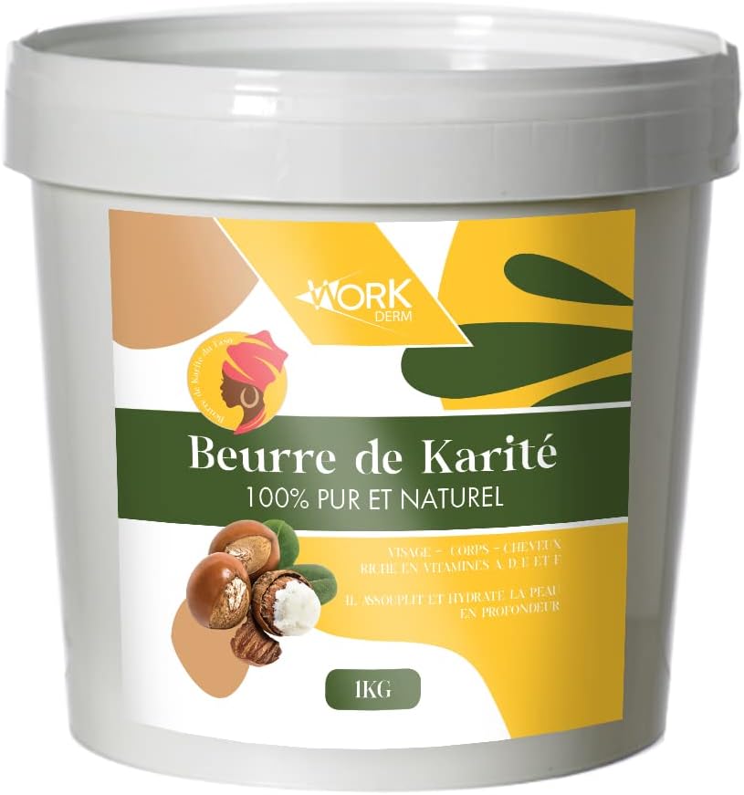 Beurre de Karité - 100% pur et naturel - Sans additifs - Non raffiné (1 Kg) grade A, extraction par pression à froid