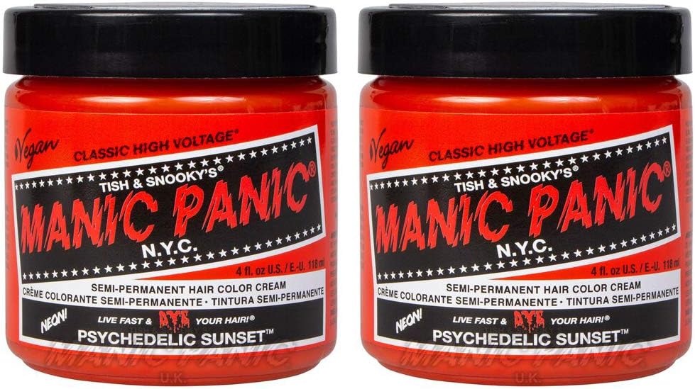 Manic Panic Psychedelic Sunset, Crème classique, vegan, sans cruauté, coloration semi-permanente orange, 2 x 118ml Psychedelic Sunset 118 ml (Lot de 2)