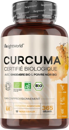Curcuma Bio Gélules, Poivre Noir & Gingembre, 365 Gélules Vegan Pour 1 AN - Curcuma Complex Certifié Agriculture Biologique - Source de Curcumine, Vitamines, Minéraux, Sans OGM, Fabriqué en Europe