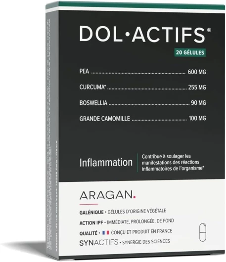 Synactifs - Dolactifs - Complément Alimentaire Anti Inflammatoire - Curcuma, PEA, Boswellia, Camomille - 12 Gélules - 5 à 20 gélules de prise - Fabriqué en France