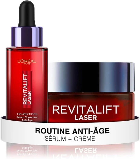L'Oréal Paris - Routine Soin Anti-âge Triple Action - Crème de Jour - Sérum Correcteur - Acide Hyaluronique, Peptides/Pro-Rétinol, Vitamine C - Tous Types de Peau - Revitalift Laser X3-2x50 ml