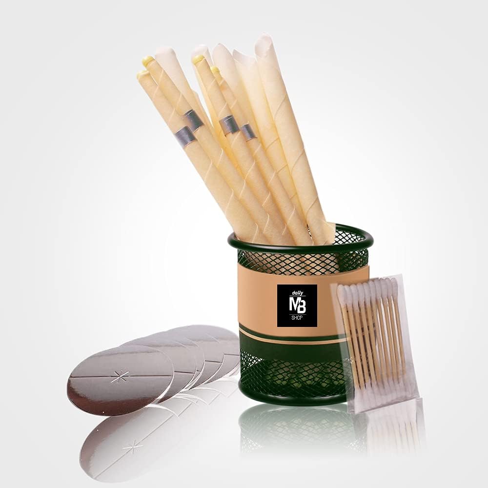 Bougies d’Oreilles, Bougies Auriculaires en Cire d’Abeille 100% Naturelle et Biologique, Cônes de Bougie pour le Nettoyage d’Oreille Bloquée kit de Bougies de 10 pièces avec 5 Disques de Protection