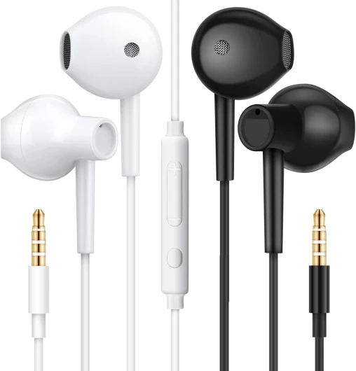 [2 Paires]MAS CARNEY WH8 Ecouteur Kit Main Libre Filaire, Oreillette Ergonomique Stéréo avec Microphone, Auriculaire Filaire Jack 3.5mm Universel pour Smartphones Android et PC.