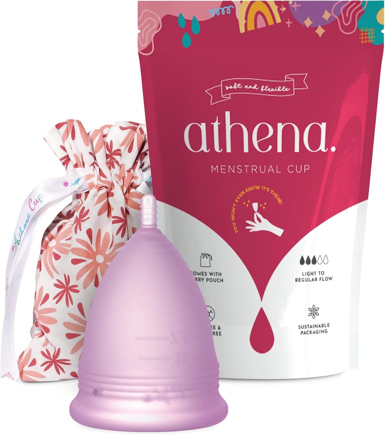 Coupe Menstruelle Athena - Garantie Sans Fuites Ou Démangeaisons - Silicone Très Douce Et à Peine Perceptible - Taille 1, Violet Transparent