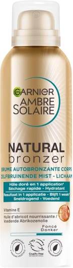 Ambre Solaire - Natural Bronzer - Brume Autobronzante Hydratante & Apaisante - Hâle Doré & Lumineux Pendant 1 Semaine - À l'Huile D'Abricot - Vegan & Cruelty Free - Corps - 150 ml