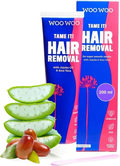 Tame It! Crème Dépilatoire Naturelle Intime - Épilatoire Vegan pour Peau Sensible - Zones Génitales, Bikini, Jambes & Fesses - Crème sous la Douche avec Aloe Vera - 200ml