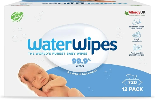 Lingettes Bébés Originales Exemptes De Plastique, 720 Unités (12 Paquets), Lingettes à Base d'Eau à 99,9 %, Non Parfumées pour les Peaux Sensibles