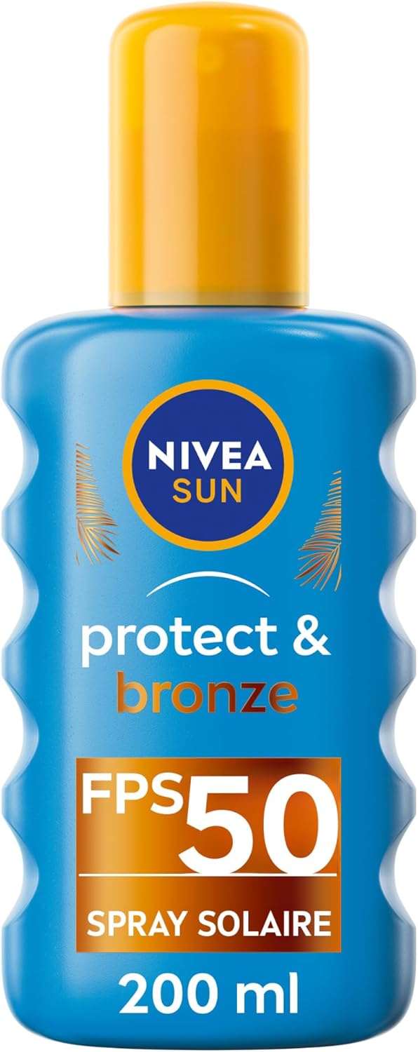 SUN Spray solaire Protect & Bronze FPS 50 (1 x 200 ml), crème solaire avec activateur de bronzage, protection solaire à la formule légère et non grasse