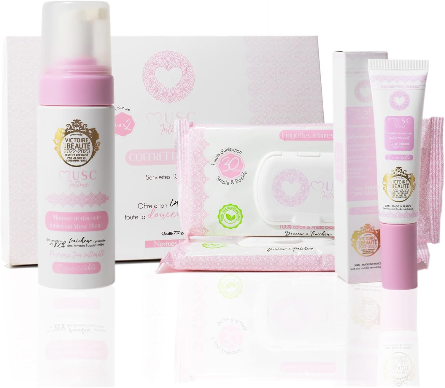 La Marque Officielle - L'Intime Rituel Musqué - Mousse & Parfum Intime & Déodorants & Lingettes - Musc Blanc - L'Irrésistible - 4 Étapes Fraîcheur - 150ml & 30ml & 50g & 30 unités