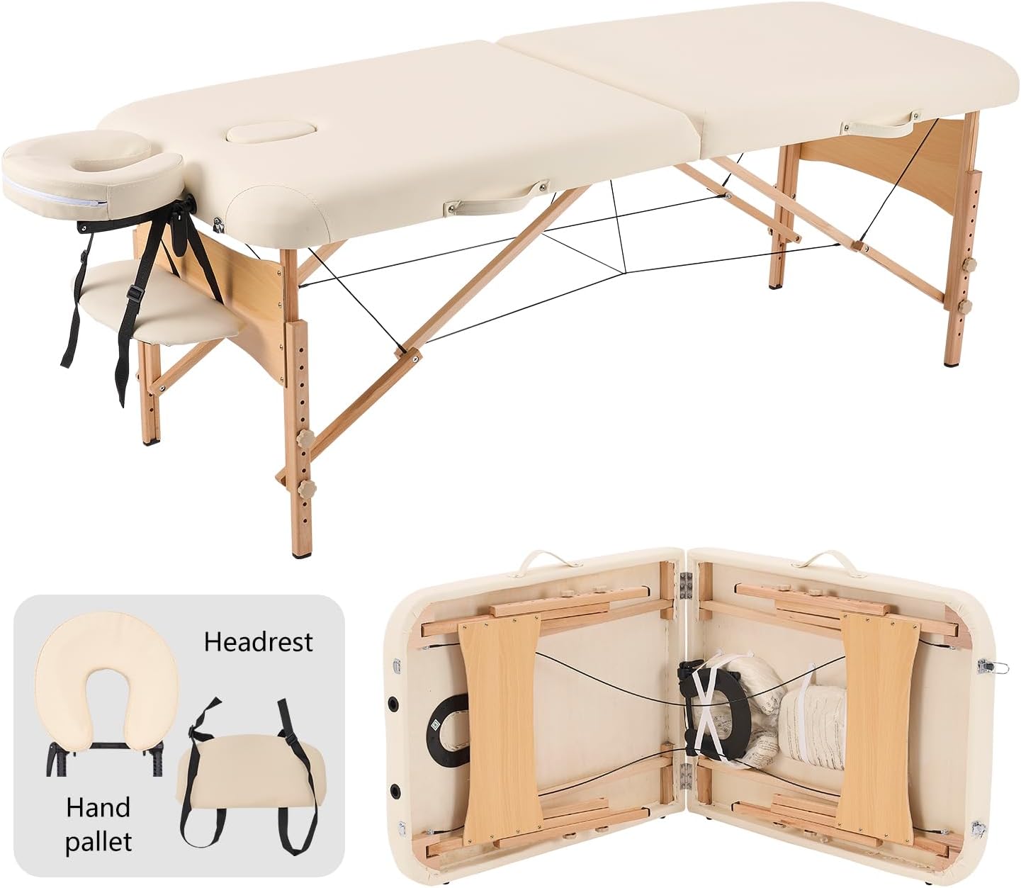 Table de Massage Lit à Cils 2 Pliable Portable Beige Léger Réglable Professionnelle Facial Spa Salon Thérapie Beauté Esthéticienne Tatouage 70 cm de Large