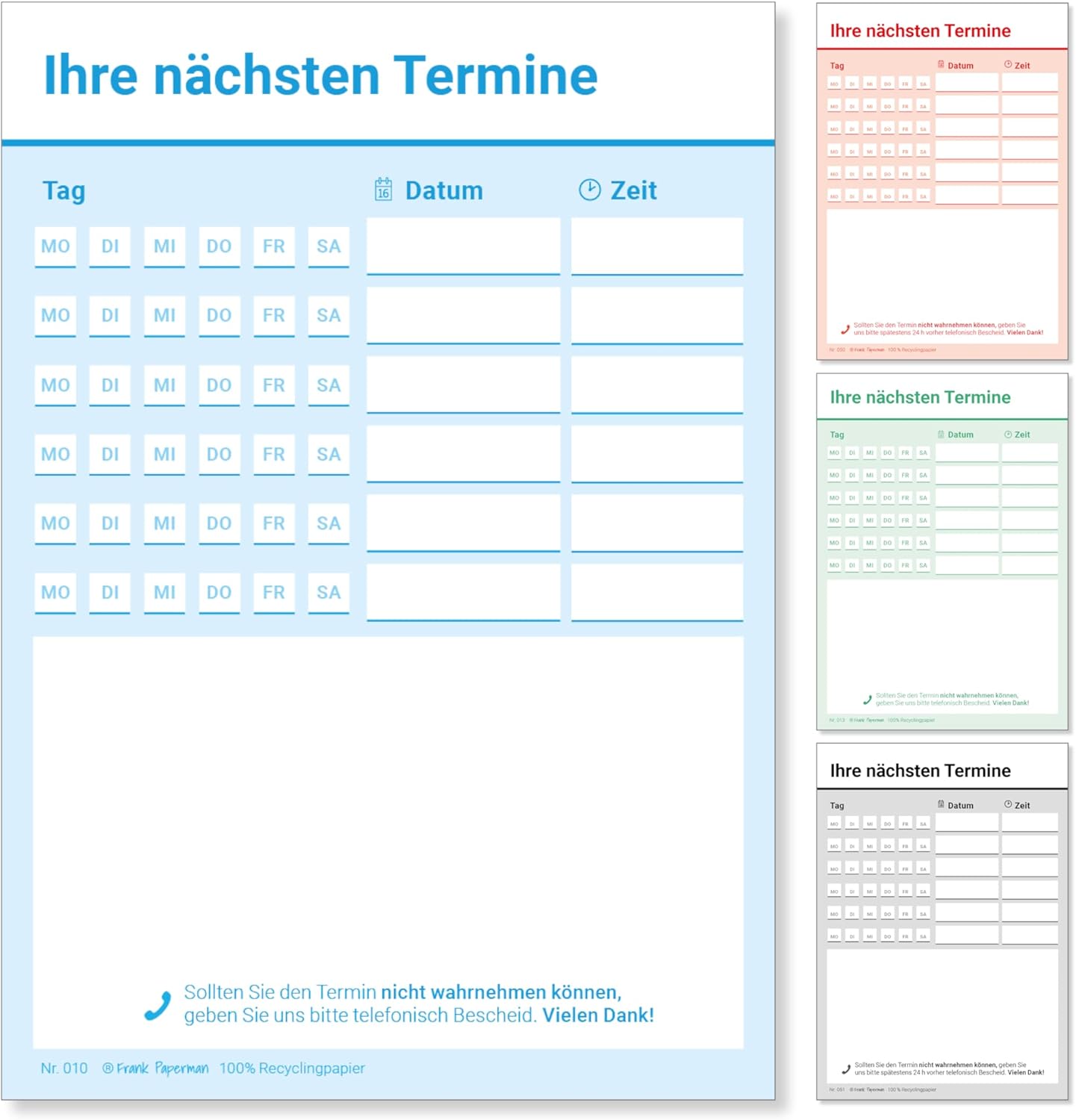 Bloc-notes - 6 rendez-vous - 50 feuilles - Pour médecins, praticiens médicaux, physio, massage, cabinets médicaux, studios - (12, bleu)