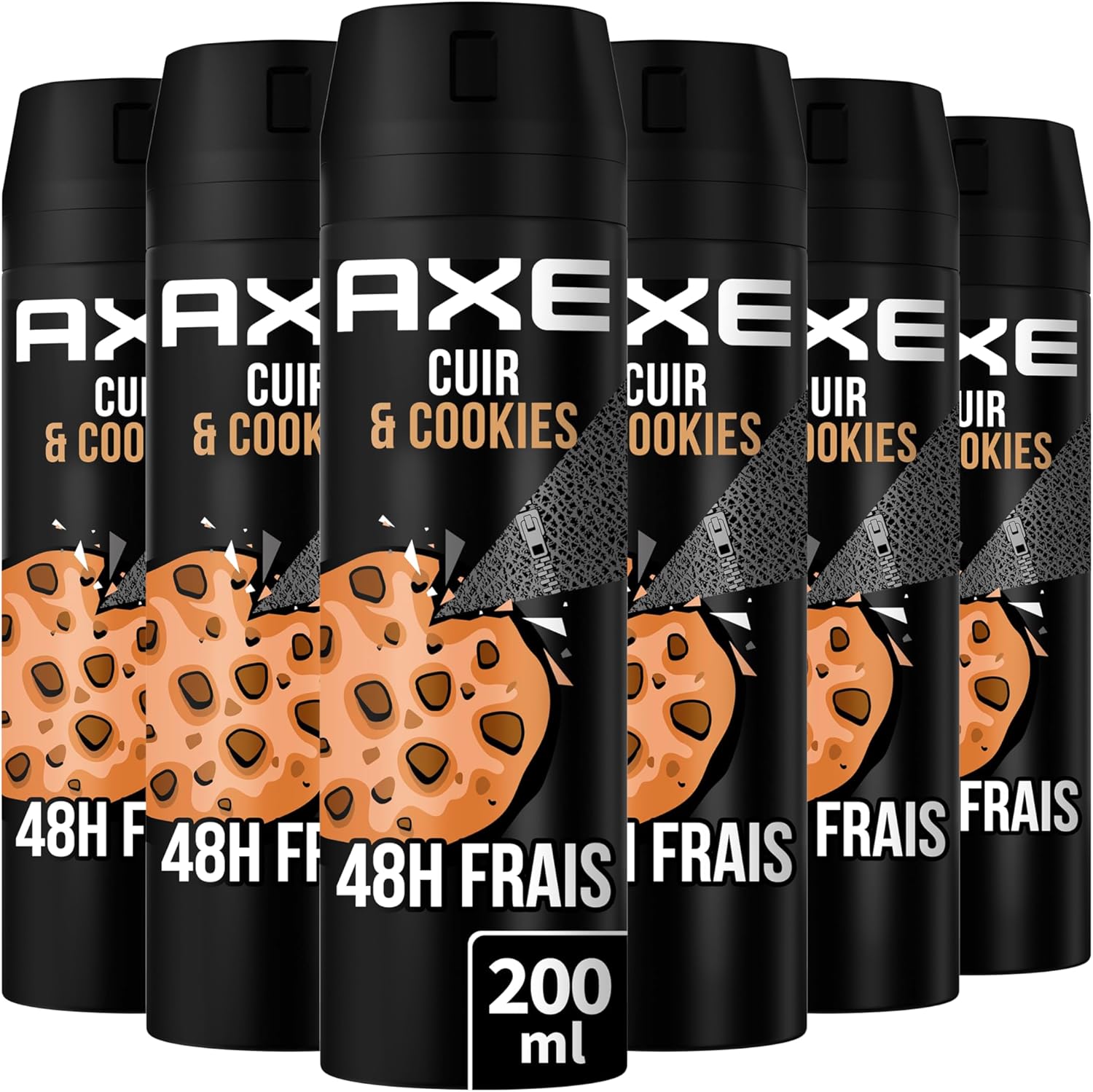 Déodorant Homme Spray Cuir et Cookies, 48h non-stop frais (Lot de 6x200ml)