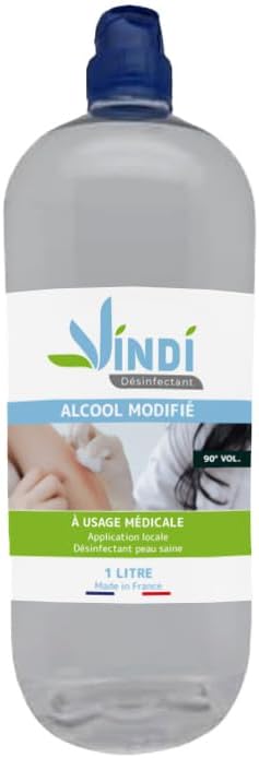 Alcool modifié 90°- Flacons de 1L - Fabrication Française - Désinfection peau saine et ustensiles médicaux