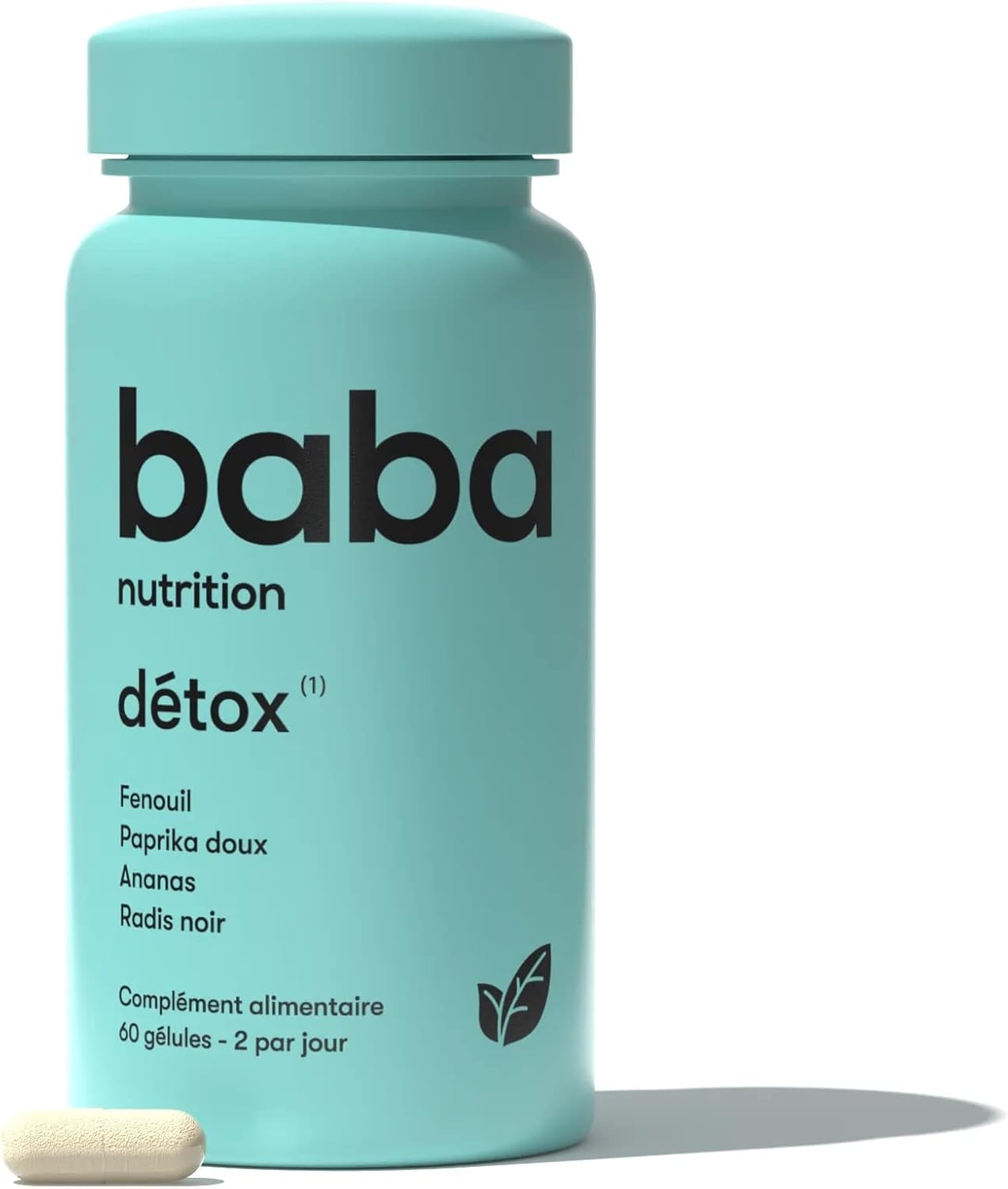 Baba Nutrition Complément alimentaire Détox - Complexe de 4 plantes certifiées bio hautement dosées pour purifier l'organisme - Paprika, Radis Noir, Ananas, Fenouil - 60 gélules