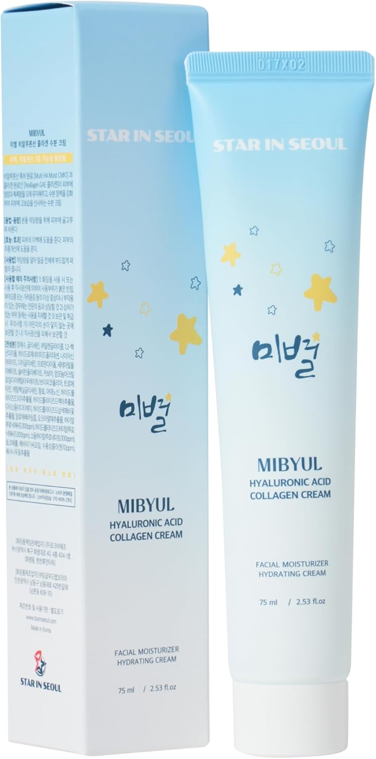[STAR IN SEOUL] MIBYUL CRÈME AU COLLAGÈNE À L'ACIDE HYALURONIQUE, 75 ml, Crème hydratante pour le visage et le cou, maintient la peau hydratée, crème de soin de la peau coréenne