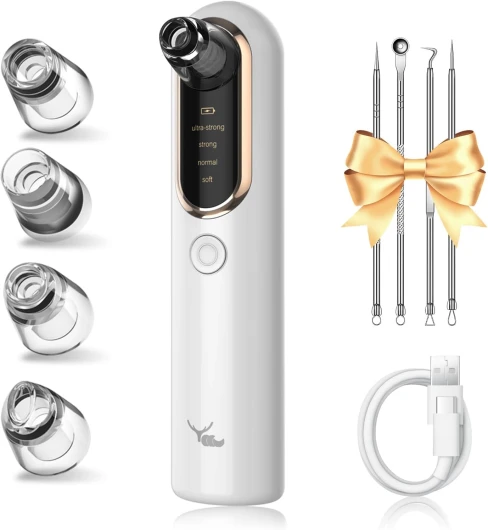 Yccu Aspirateur Point Noir Extracteur Points Noirs Visage Tire Comedon Point Noir Anti Point Noir Nez Nettoyage des Pore Purateur de Peau Soin Visage Blackhead Removal 4 Sondes et 4 Modes Rechargeable