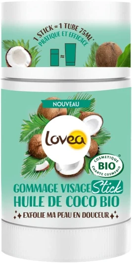 Gommage Visage Stick - Huile De Coco Bio - Exfolie En Douceur, Lisse & Adoucit - Tous Types de Peaux - 100% D'Origine Naturelle - Vegan - Certifié BIO - Fabriqué En France - 40 g