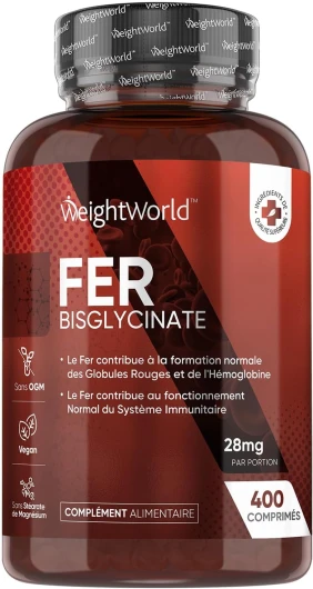 Fer Bisglycinate 28mg - 400 Fer Comprimés Vegan - Pour Fatigue, Métabolisme, Energie & Immunité (EFSA) - Fer Doux en Complément Alimentaire Adultes, Absorption Supérieure - Testé en Laboratoire