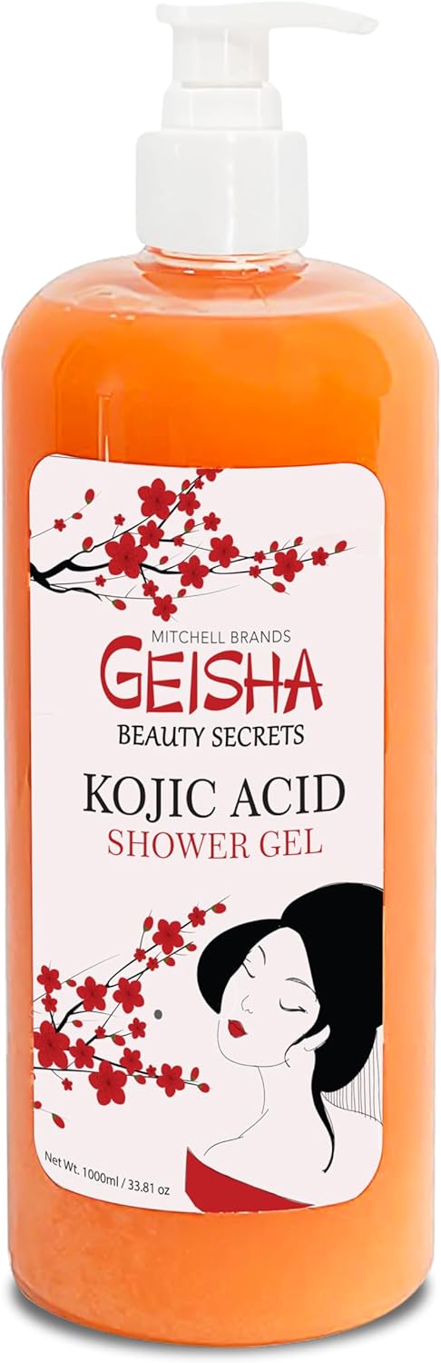 Geisha, Gel Douche Éclaircissant à l'Acide Kojique - 33 fl oz / 1000 ml - Unifie le Teint, Donne de l'Éclat à la Peau, Gel Douche Visage et Corps