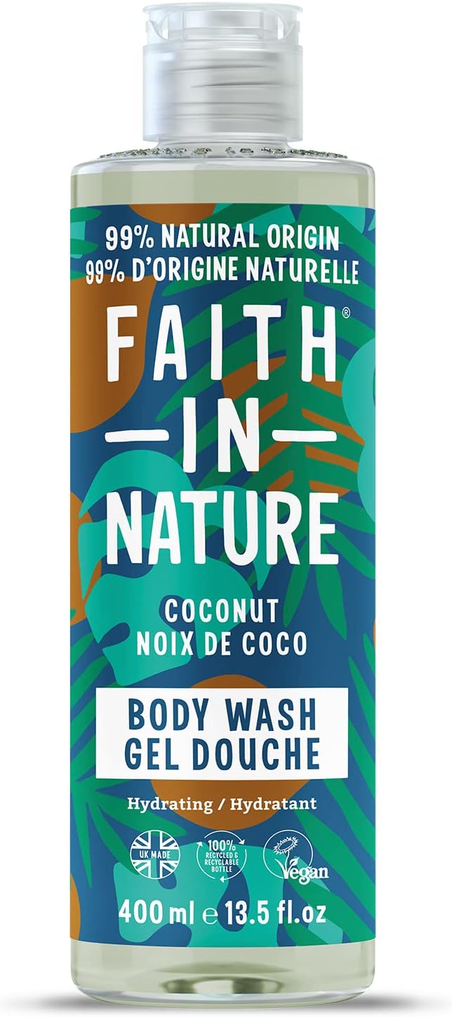 Gel Douche & Bain Naturel à la Noix de Coco Faith In Nature, Hydratant, Vegan & Cruelty Free, Sans Parabènes & SLES, 400ml