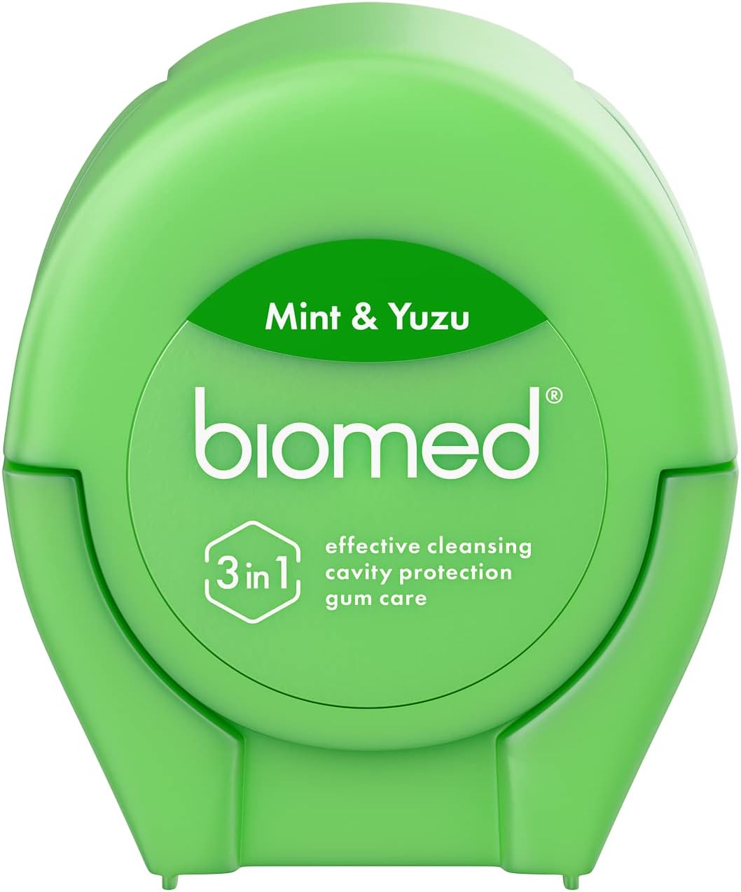 Fil dentaire Biomed 50 m - Revêtement en cire végétalienne -100% recyclé, fabriqué en Italie - Saveur Menthe et Yuzu
