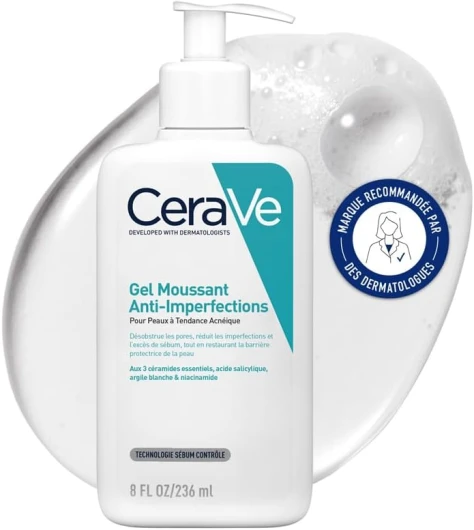 CeraVe - Gel Moussant Anti-Imperfections - Purifie la Peau & Réduit les Imperfections - Acide Salicylique, Argile Blanche, Céramides & Niacinamide - Peau à Tendance Acnéique - 236 ml