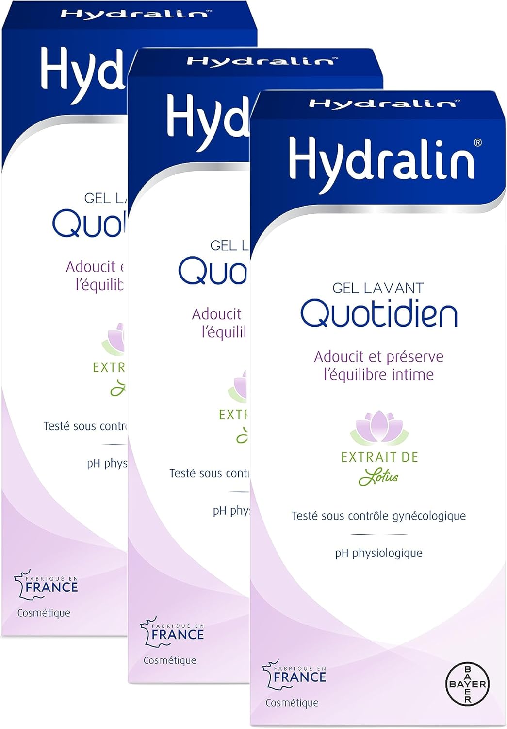 Quotidien Gel lavant intime quotidien - Cosmétique - Adoucit et préserve l'équilibre intime - Extrait de lotus - Testé sous contrôle gynécologique - pH physiologique- 3x200ml