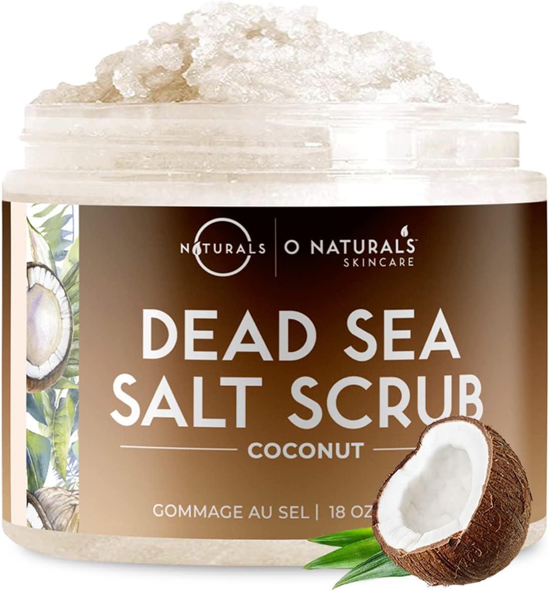 Gommage Corps Exfoliant au Sel de la Mer Morte Ultra Hydratant Noix de Coco - 510g - Visage, Pieds - pour Tous Types de Peaux - Soins par ONaturals