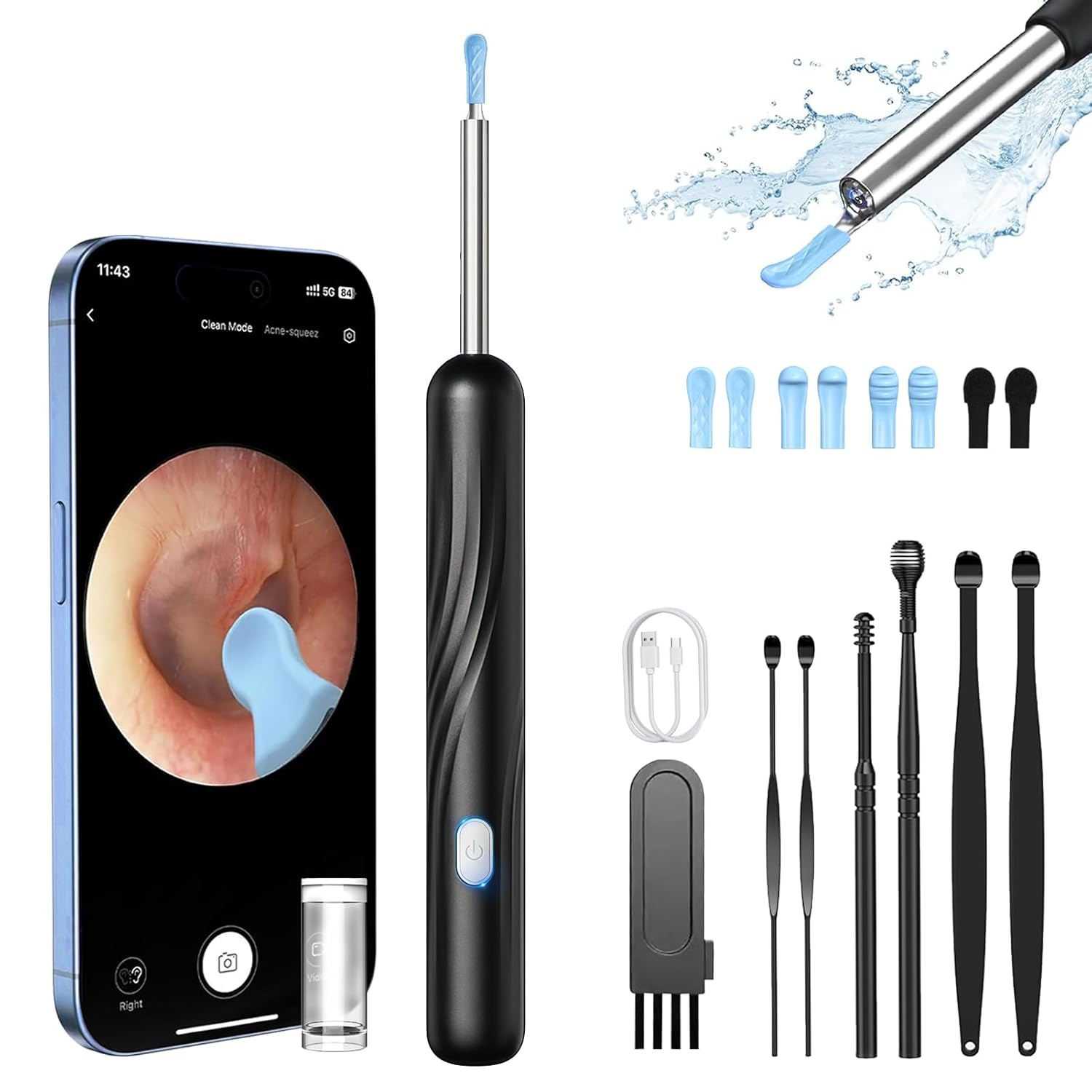 Otoscope Oreille 1080P HD IP67 Étanche Nettoyant Oreille Avec Camera Oreille Nettoyage de 3,5 mm 6 Lumières LED Outil de Nettoyage d'oreille WIFI Adapté aux Smartphones et Tablettes IOS et Android