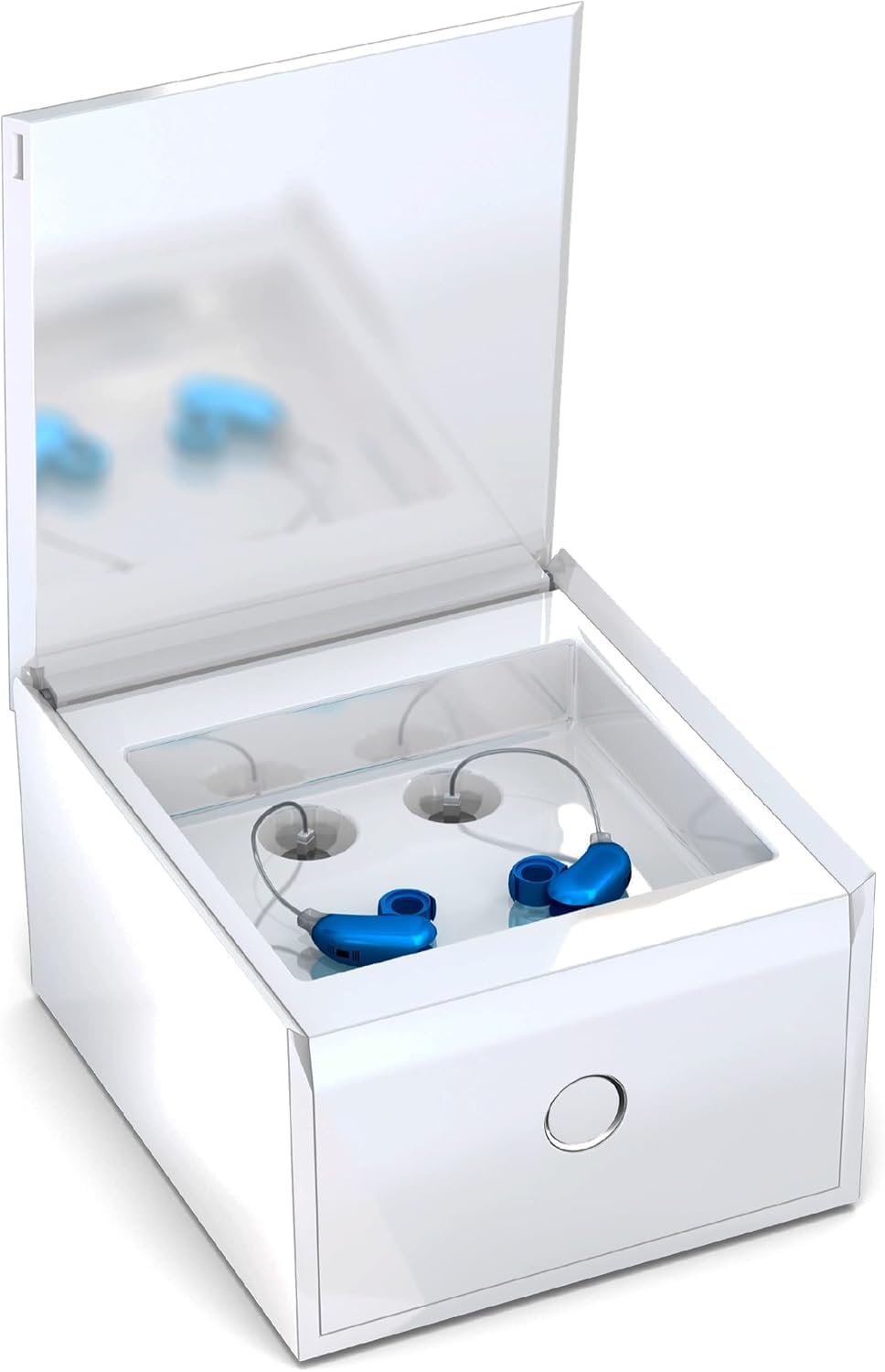 PerfectClean - Déshumidificateur et nettoyeur pour appareils auditifs - Lampe UV-C - Elimine le cérumen sur les aides auditives - Déshumidification - Recharge inclue