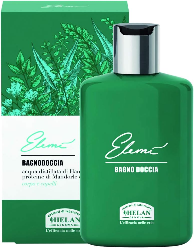 , Elemì - Gel Douche Homme Corps et Cheveux Hydratant avec Huile Amande Douce, Bain Moussant Parfumé et Shampoing sans Sulfate Frais et Délicat - Savon Liquide Naturel, 200 ml - Made in Italy