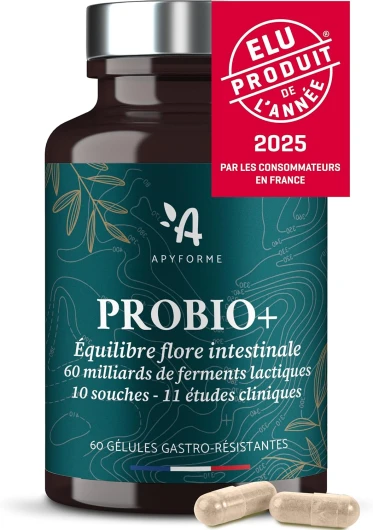 Probiotique Flore Intestinale - 60 Milliards UFC/Jour - 10 Souches Exclusives dont Lactobacillus - 60 Gélules Gastro-résistantes - Fabriqué en France par Apyforme