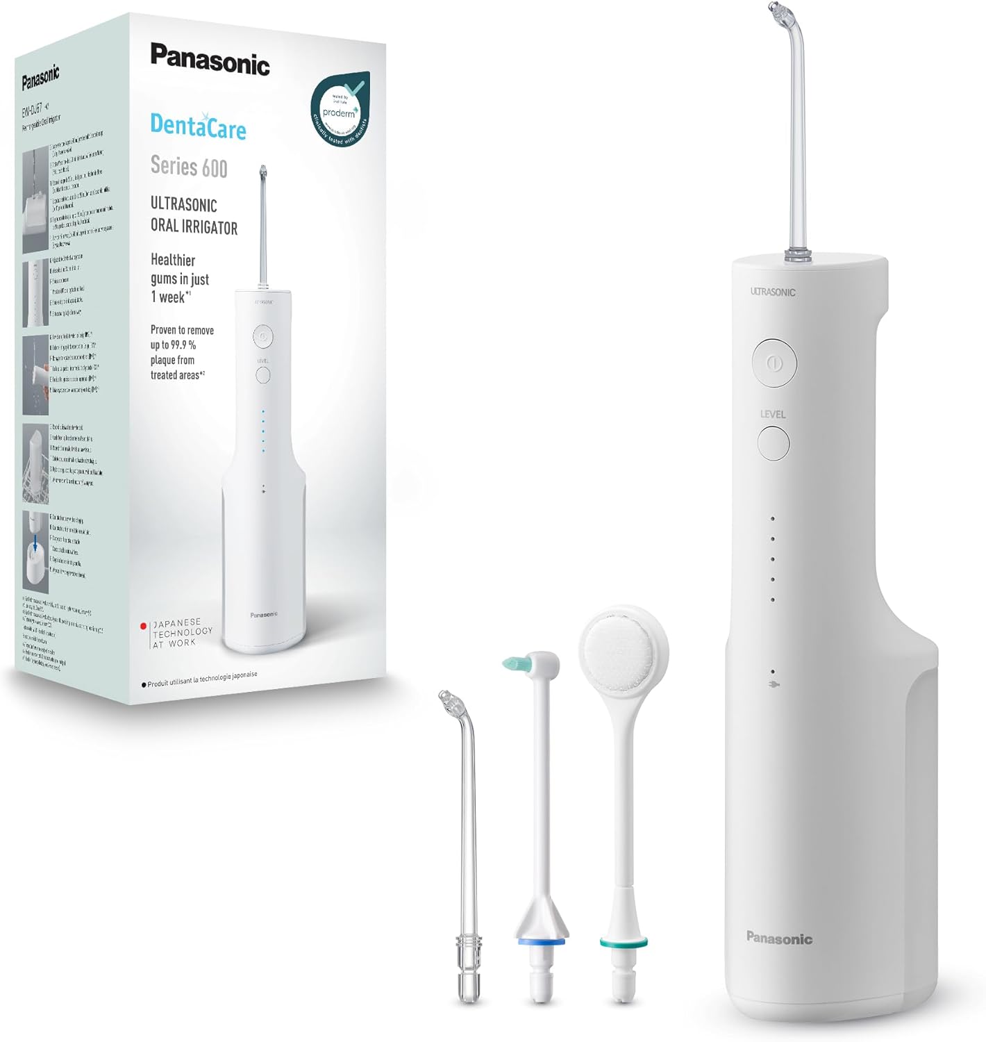 Serie 600 Hydropulseur Dentaire Ultrasonique EW-DJ67-W303, Jet dentaire, 200ml, IPX7, 2 Embouts Standard, 1 Embout Orthodontique et 1 Embout pour la Langue, 5 Réglages de Pression, Blanc