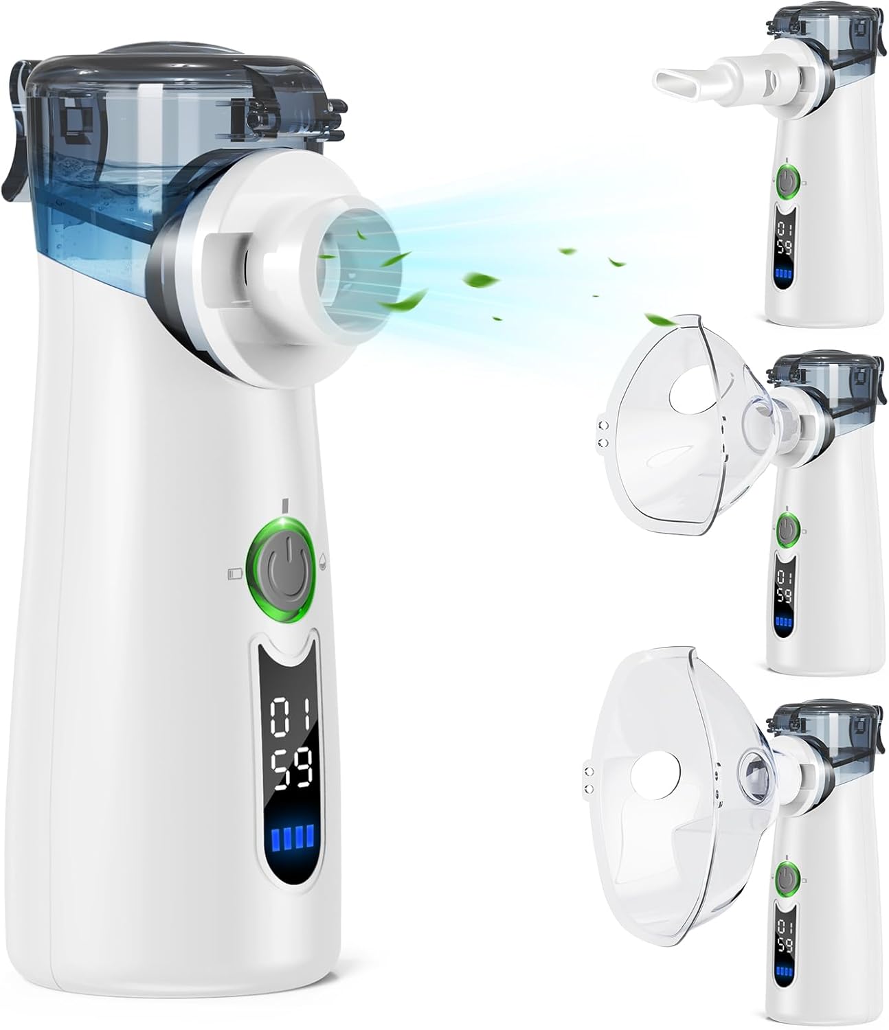 Inhalateur Portable Silencieux, Avec Affichage Numérique, Nettoyage Automatique des Résidus, Rechargeable USB-C Pour Adultes et Enfants - Gris