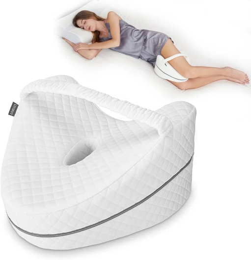 Oreiller de Jambe Oreiller de Genou Orthopédique Genou Ergonomique avec Mousse à Mémoire de Forme pour Dormir pour Soulager la Pression - Hanches, Jambes, Genoux, Blanc