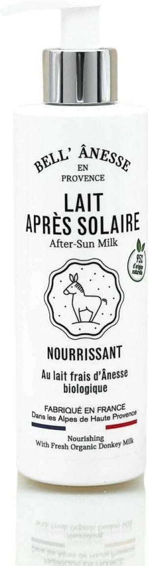 Lait après-soleil au Lait d'Ânesse BIO + Aloe Vera - Fabrication Française - Soin corps Solaire Hydratant et Apaisant - Flacon pompe 250 ml