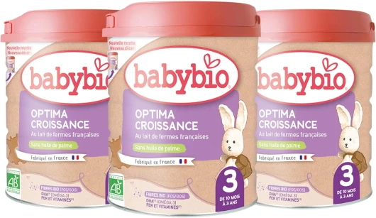 Lait Infantile - Optima 3ème Âge avec Fibres - 800g - dès 10 Mois - BIO - Fabriqué en France - Sans Huile de Palme - Lot de 3