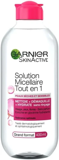 Skin Active - Solution Micellaire Tout-En-1 - Nettoie, Démaquille & Hydrate - Micelles & Glycérine Hydrantante - Sans Parfum - Visage, Yeux, Lèvres - Peaux Sèches & Sensibles - 400 ml