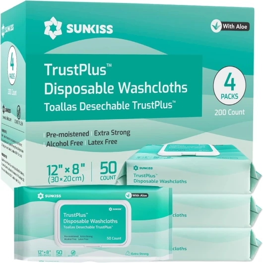 Trustplus Lingettes pour Adultes, Lingettes Nettoyantes Extra Épaisses 20 x 30 cm pour le Corps avec Aloès pour Incontinence et Hygiène Intime, 200 Unité