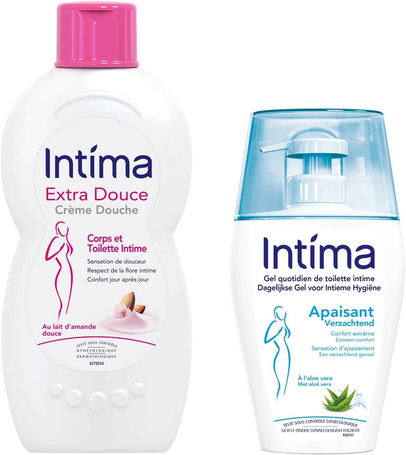 Lot Gel Intime Aloe Vera 200ml et Crème de Douche Hygiène Intime Femme Lait d'Amande Douce 500ml