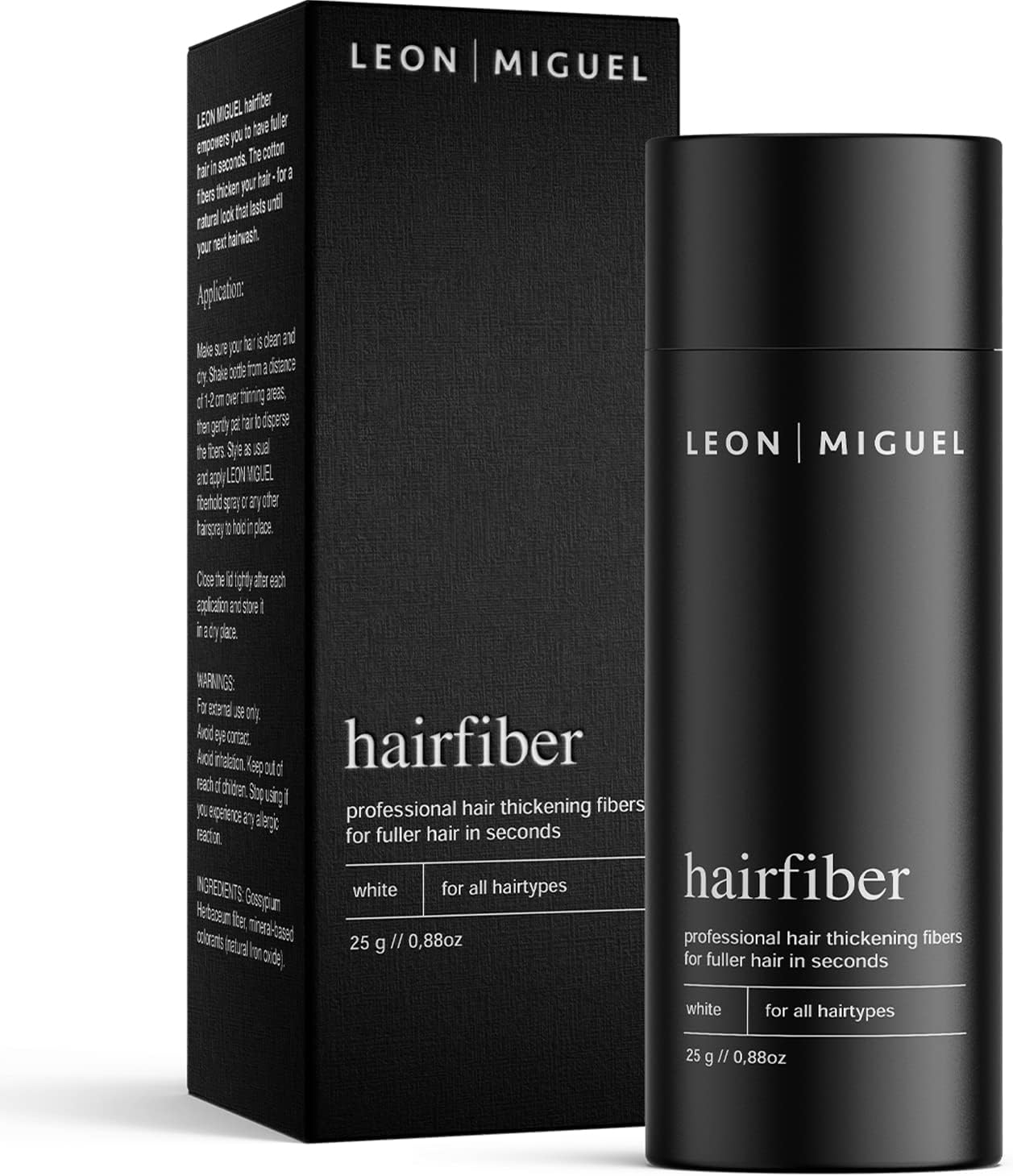 Leon Miguel® Hair Fiber - Fibers Densificateur de cheveux pour des cheveux plus épais (blanc)