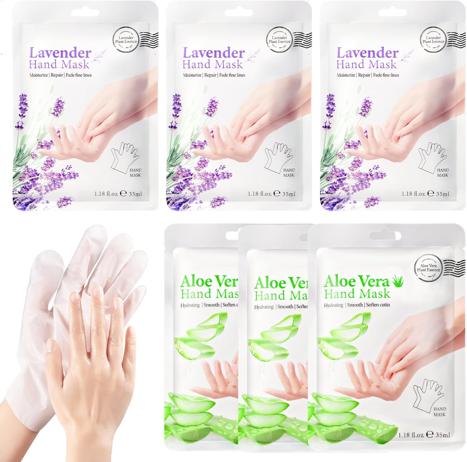 6 Paires Masque Main, Masques Hydratants et Exfoliants pour les Mains, Gants Hydratants, Hydrate Profondément la Peau Endommagée, Gants Hydratants pour la Peau Sèche et Craquelée