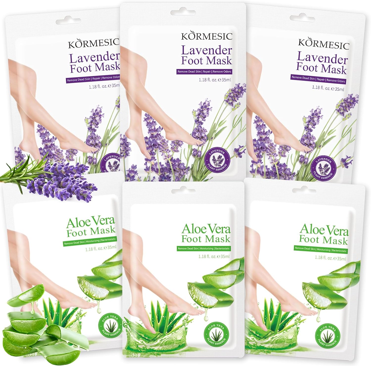 6 paires de masques pour les pieds, Masque hydratant pour les pieds, soin des pieds pour pieds secs et fendillés, hommes femmes soin des pieds Foot Mask (3 paires aloe vera + 3 paires lavande)