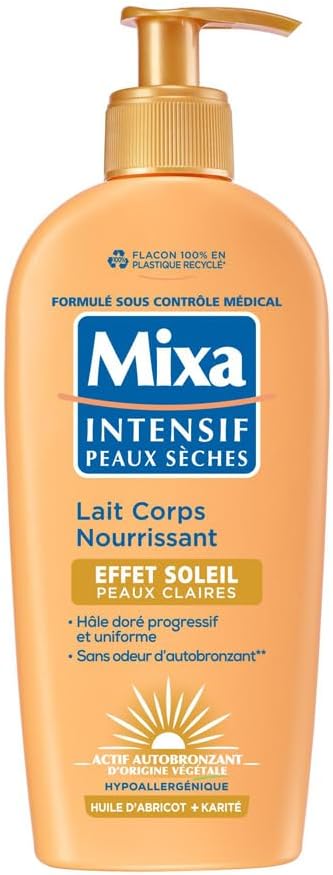 Intensif Peaux Sèches - Lait Corps Nourrissant Effet Soleil - Autobronzant - Hâle Doré Naturel Progressif et Uniforme - Peaux Claires - Hypoallergénique - 250ml