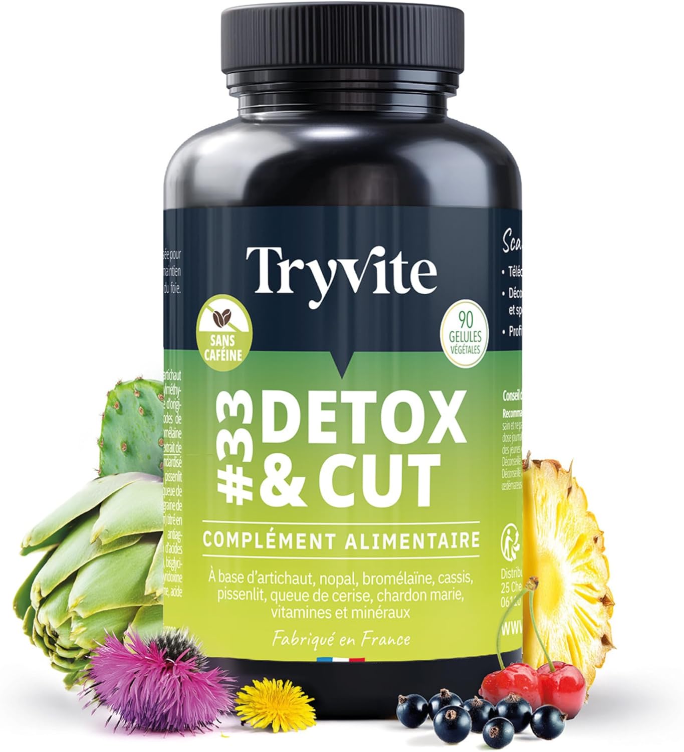 Detox Minceur Puissant et Rapide - Coupe Faim Puissant et Efficace - Perte de Poids Rapide et Efficace - TRYVITE DETOX&CUT - 90 Gélules - Fabriqué en France