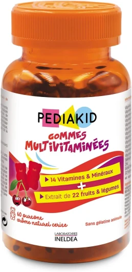 Gommes Multivitaminées - Formule Naturelle au Délicieux Arôme de Cerise - Contribue à la Réduction de la Fatigue - Soutient les Défenses Naturelles de l'Organisme - 60 gommes