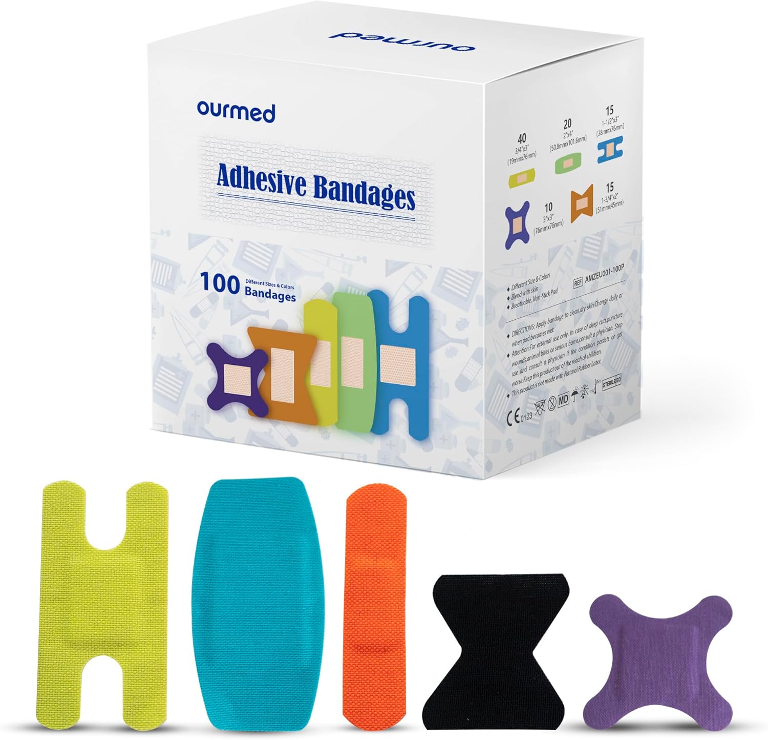 Pansements en tissu souple avec coussinet antiadhésif, 100 unités, sans latex, couleurs arc-en-ciel, pansements adhésifs, premiers soins pour les plaies pour coupures
