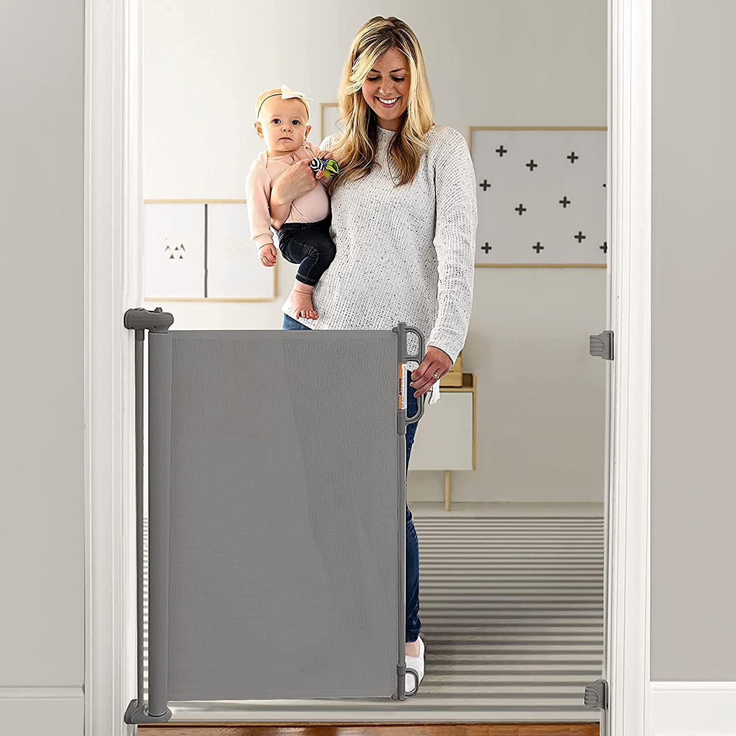 Barrière de Sécurité Rétractable pour Bébés (0 à 140 cm), Améliorer Barrière de Securité Escalier, Barrière Sécurité Enfant Relocalisable pour Les Escaliers/Portes/Couloirs, Gris