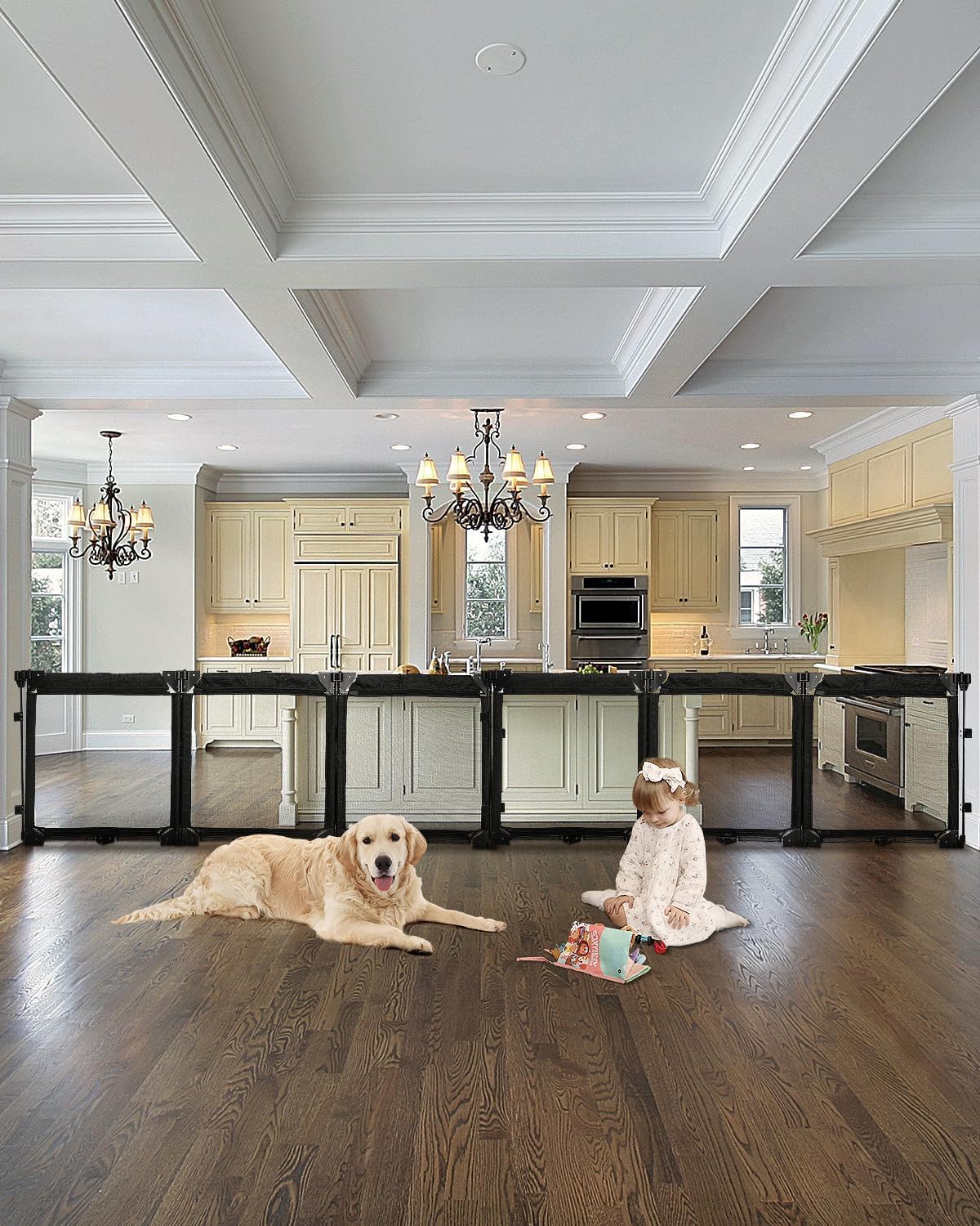 Barrière de Sécurité Enfants pour Cheminée avec Porte 420 cm, 5 Pièces Barrière Escalier pliable Bébé, Protection Enfants et Animaux, Grille de Sécurité pour Poêle