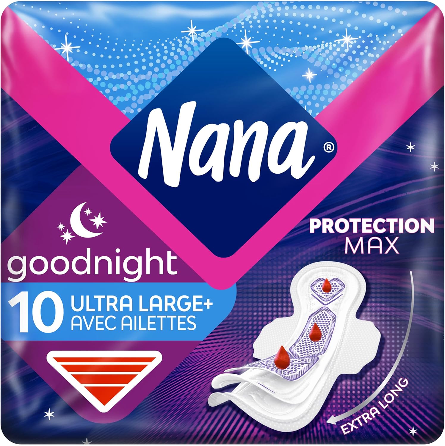 Ultra Goodnight Large Serviettes Hygiéniques Avec Ailettes - 10 unités (lot de 1)
